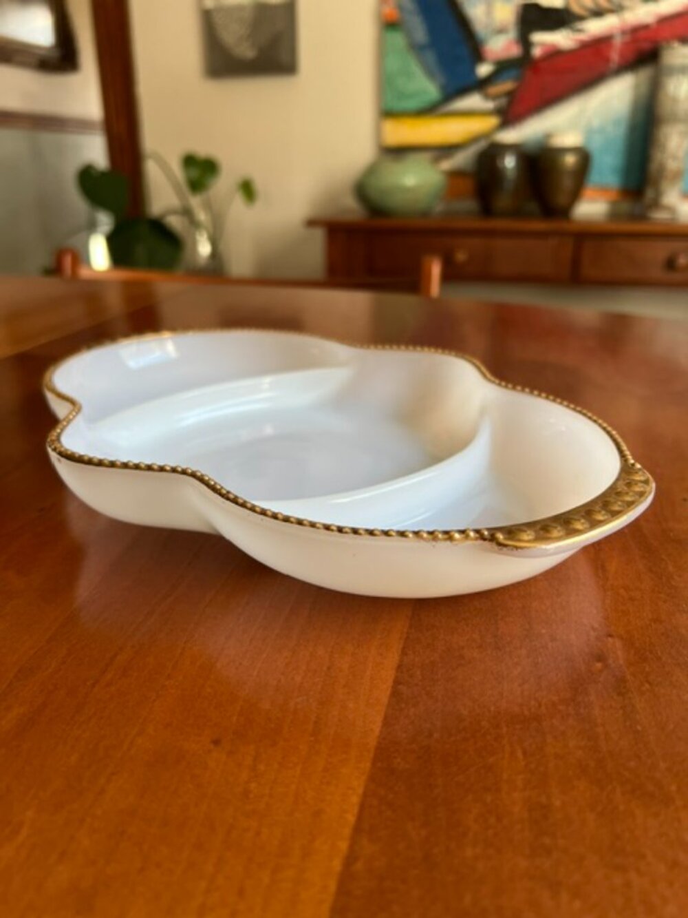 VTG Anchor Hocking Fire-King White Milk Glass Divided Relish Dish